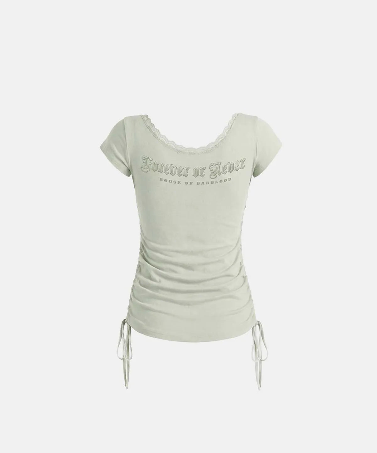 Rhinestone Emblem Lace Deep Round 1/2 T-Shirt (Green)