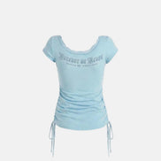 Rhinestone Emblem Lace Deep Round 1/2 T-Shirt (Mint)