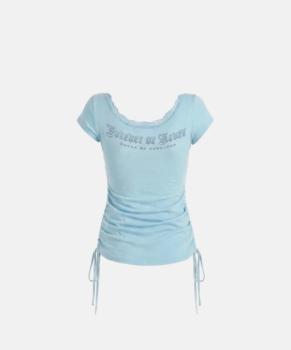 Rhinestone Emblem Lace Deep Round 1/2 T-Shirt (Mint)