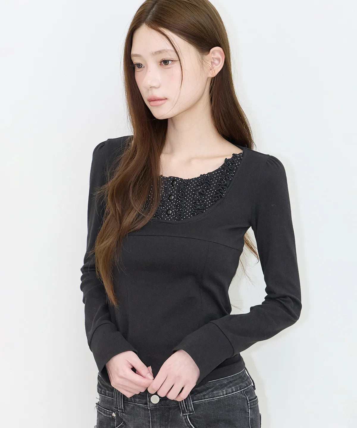 RUFFLE LAYERED LONG SLEEVE (BLACK)