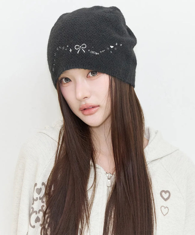 DRAWING EMBROIDERY BEANIE (BLACK)
