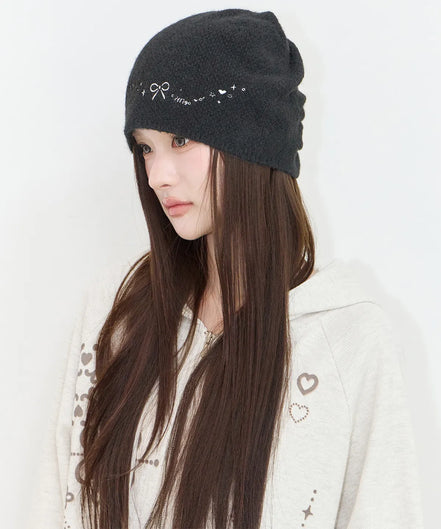 DRAWING EMBROIDERY BEANIE (BLACK)