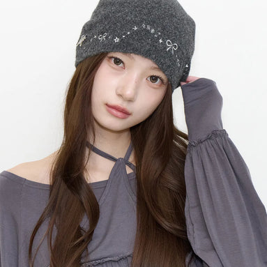 DRAWING EMBROIDERY BEANIE (CHARCOAL)