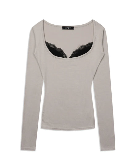 LACE LONG SLEEVE TEE (PINK BEIGE)