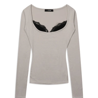 LACE LONG SLEEVE TEE (PINK BEIGE)