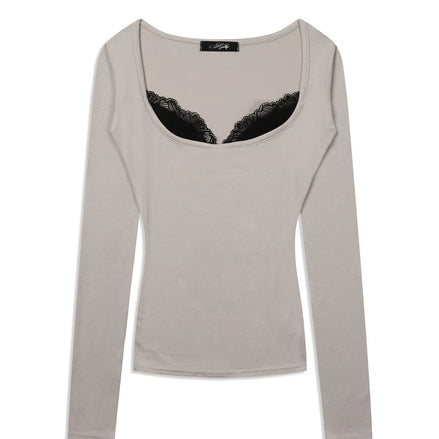 LACE LONG SLEEVE TEE (PINK BEIGE)