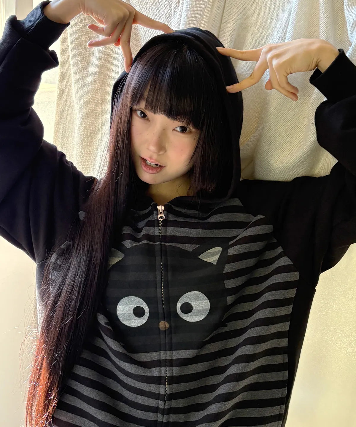 CHOCOCAT STRIPE HOODIE ZIP UP - CHARCOAL