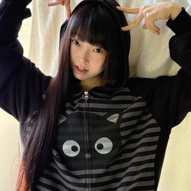 CHOCOCAT STRIPE HOODIE ZIP UP - CHARCOAL