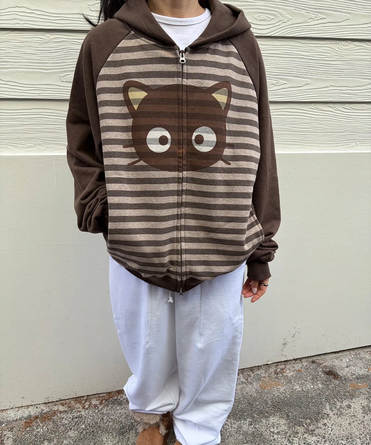CHOCOCAT STRIPE HOODIE ZIP UP - BROWN