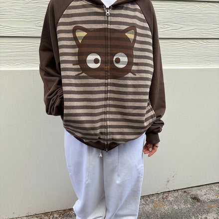 CHOCOCAT STRIPE HOODIE ZIP UP - BROWN