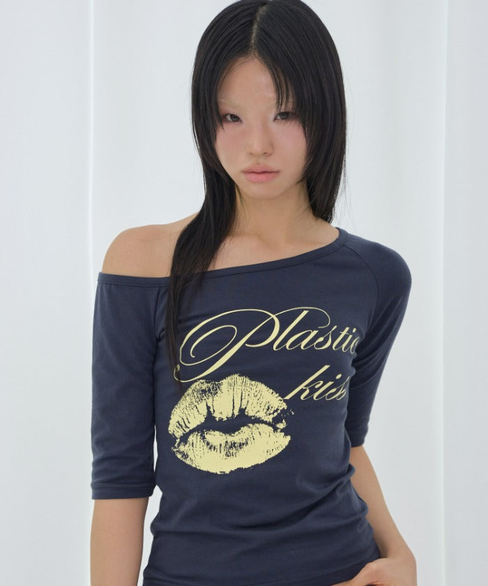 PLASTIC KISS ONE-SHOULDER TOP (NAVY)