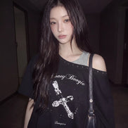 BB Layered One-Shoulder T-Shirt (Black)