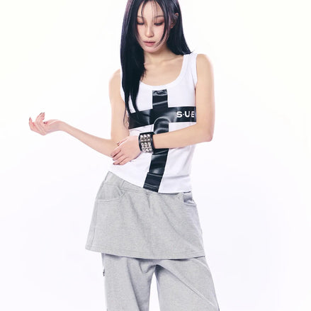 LOGO CROSS SLEEVELESS TOP / WHITE