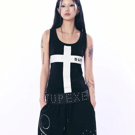 LOGO CROSS SLEEVELESS TOP / BLACK