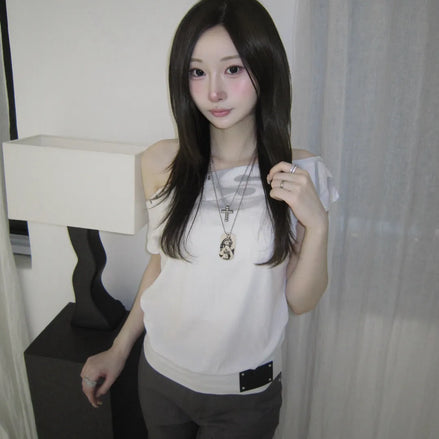 DOLMAN LOOSE CROP T-SHIRTS (WHITE)