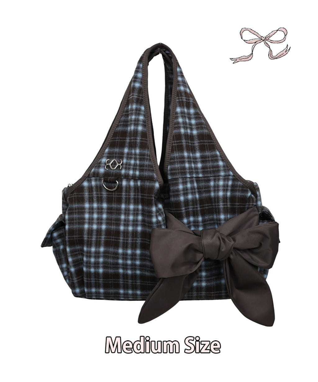 [Medium] Bow Shoulder Bag (Check Brown)