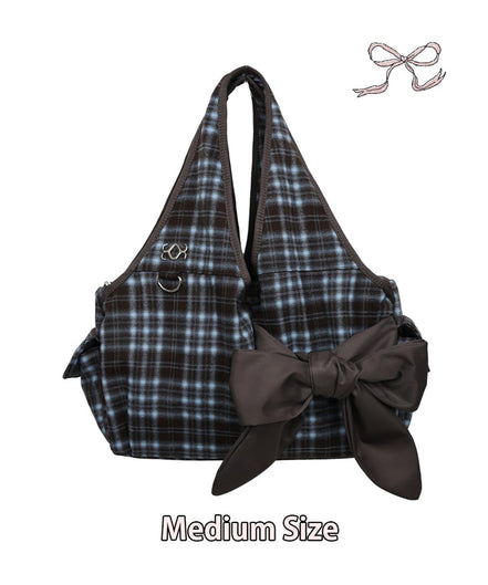 [Medium] Bow Shoulder Bag (Check Brown)