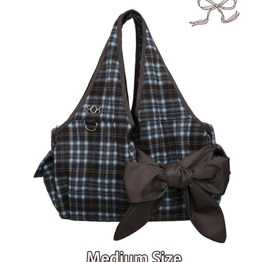 [Medium] Bow Shoulder Bag (Check Brown)