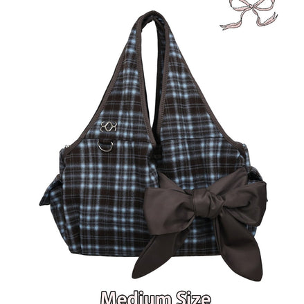 [Medium] Bow Shoulder Bag (Check Brown)