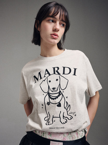 MARDI MERCREDI - TSHIRT SWING THE TAIL DDANJI PEARL NECKLACE (OATMEAL BLACK)