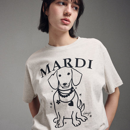 MARDI MERCREDI - TSHIRT SWING THE TAIL DDANJI PEARL NECKLACE (OATMEAL BLACK)