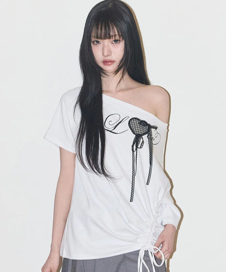 LOVE ONE SHOULDER OVERFIT TSHIRT (WHITE)