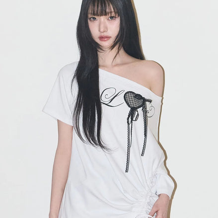 LOVE ONE SHOULDER OVERFIT TSHIRT (WHITE)