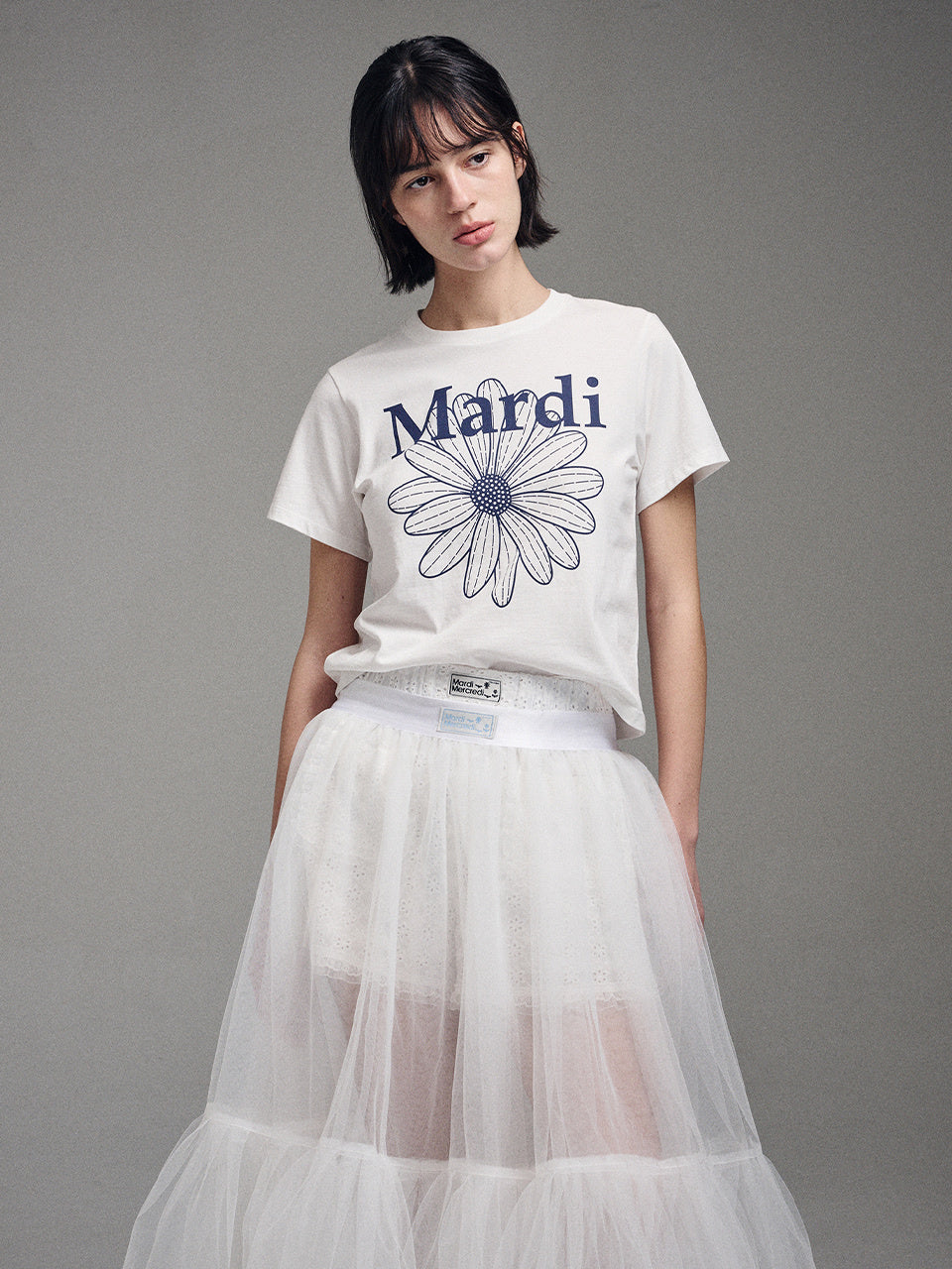 MARDI MERCREDI - SLIM TSHIRT FLOWERMARDI (IVORY NAVY)