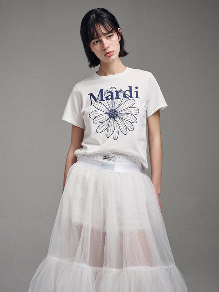 MARDI MERCREDI - SLIM TSHIRT FLOWERMARDI (IVORY NAVY)