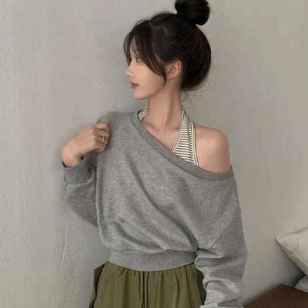 KR STRIPE SLEEVELESS & OVERSIZED SWEATSHIRT SET (3 COLORS)
