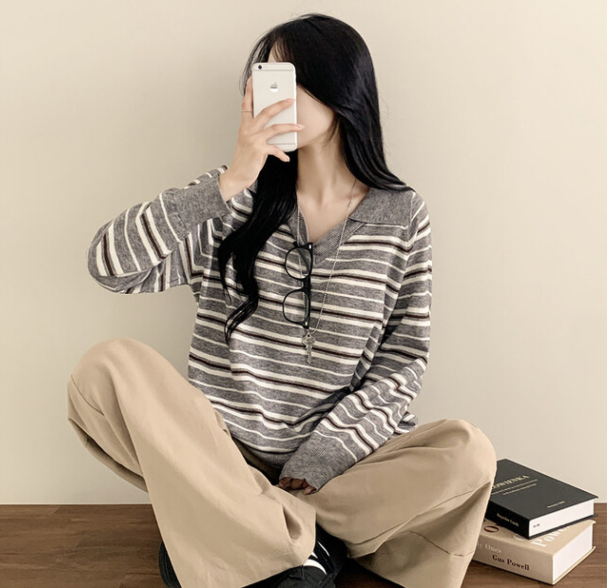 KR STRIPED COLLAR KNIT TOP (3 COLORS)