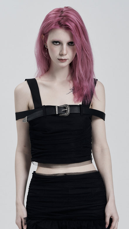 illio - BELTED LACE TOP (BLACK)