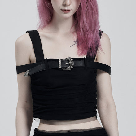 illio - BELTED LACE TOP (BLACK)