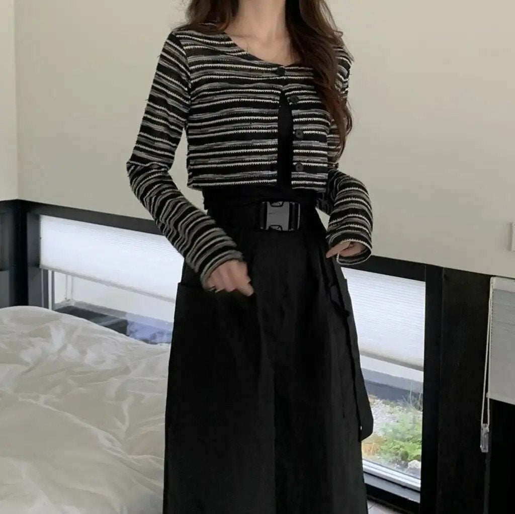 KR 薄款間條CROP CARDIGAN｜2 COLORS