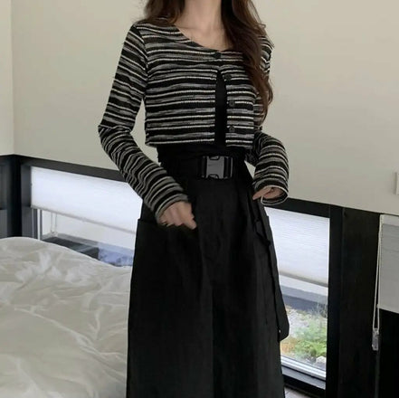 KR 薄款間條CROP CARDIGAN｜2 COLORS