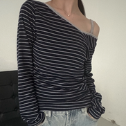 KR STRIPED ONE OFF SHOULDER TOP (4 COLORS)