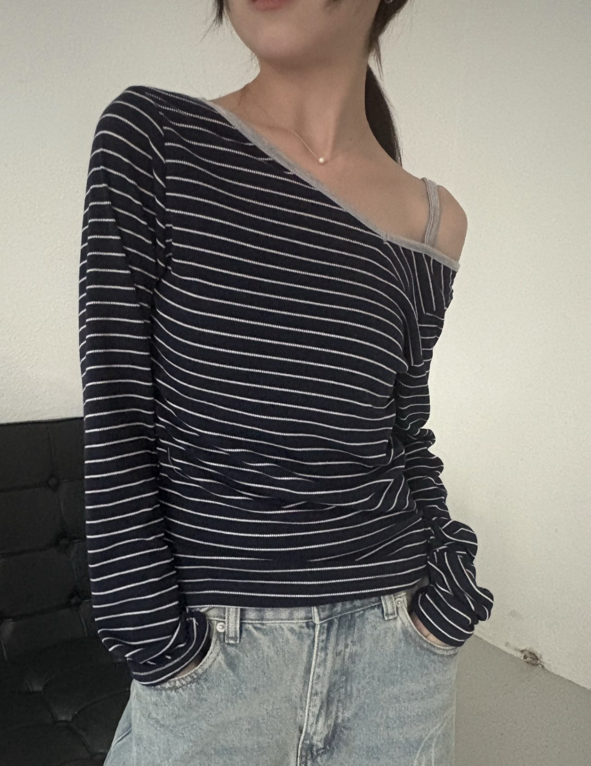 KR STRIPED ONE OFF SHOULDER TOP (4 COLORS)