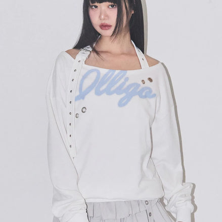 illigo - 129 buckle off shoulder sweatshirt (white)