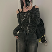 KR STRIPED HALF OFF SHOULDER TOP (2 COLORS)