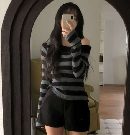 KR STRIPE AND OFF SHOULDER TOP (3 COLORS)