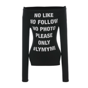 pleasenofollow - kacy lettering long off shoulder top (black)