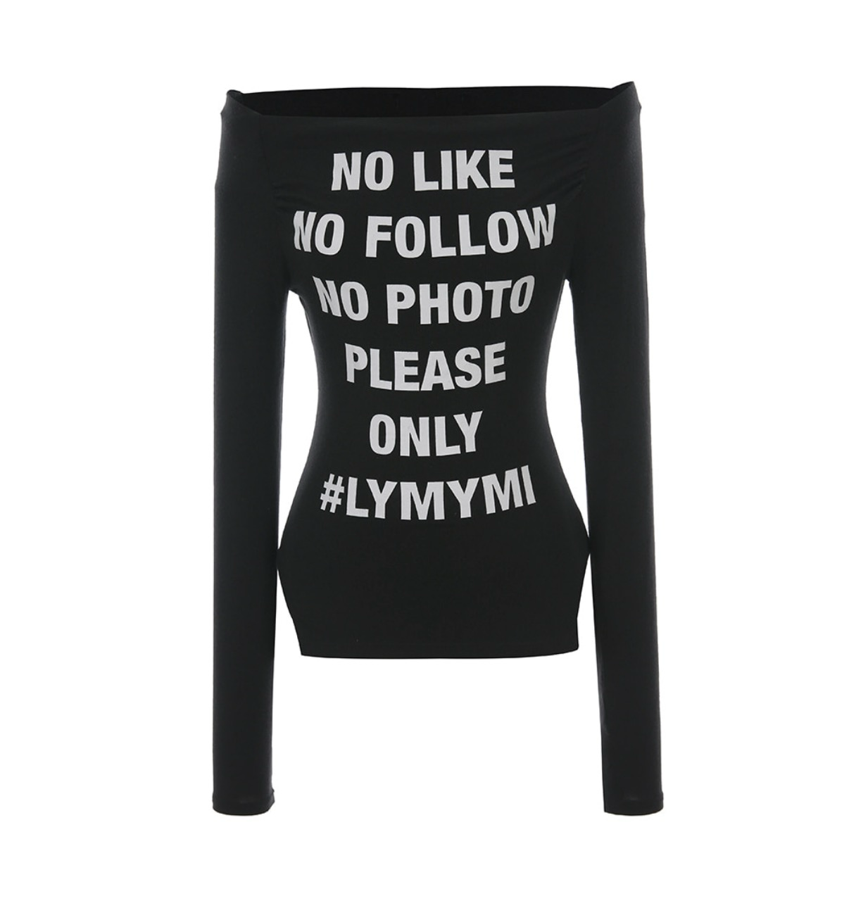 pleasenofollow - kacy lettering long off shoulder top (black)