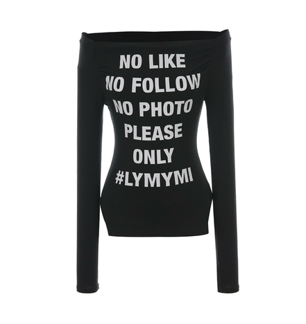 pleasenofollow - kacy lettering long off shoulder top (black)
