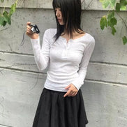 KR BUTTON ROUND NECK TOP (4 COLORS)