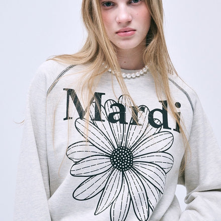 MARDI MERCREDI - SWEATSHIRT RAGLAN FLOWERMARDI (OATMEAL BLACK)