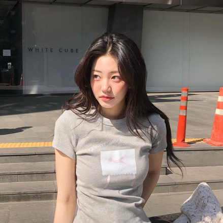 LETTER FROM MOON - Ribbon Letter Slim T-Shirts (Grey)