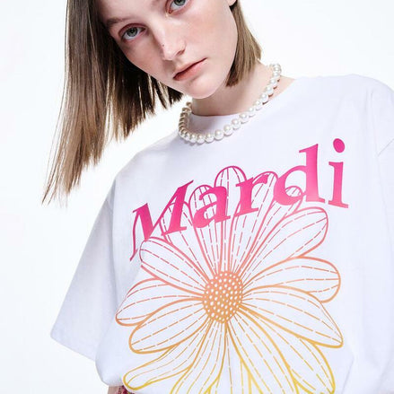 MARDI MERCREDI - TSHIRT FLOWERMARDI GRADATION｜WHITE PINK