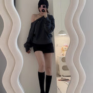 (趙露思同款) letter from moon - off shoulder sweatshirt (pigment charcoal)