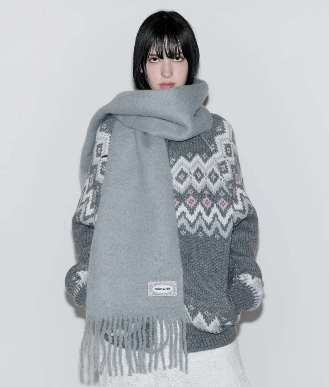 rolarola - lace label hairy muffler (gray)