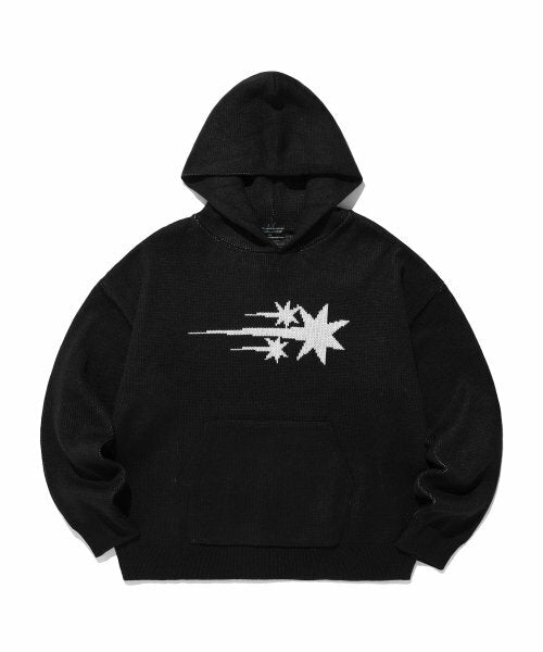niceghostclub - 3STARS LOGO KNIT HOODIE [BLACK]